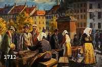 HOLST, BENT, WOHL NORWEGISCHER KÜNSTLER, FISCHMARKT, 20ER JAHRE, ÖL/LWD. AUF HOLZ, 72 X 100 CM, SCHWARZER RAHMEN