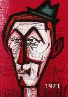 BUFFET, BERNARD, LE CLOWN AU FOND ROUGE, NATURE MORTE AUX FRUITS, ZWEI FARBLITHO- GRAPHIEN 1967, IM STEIN SIGNIERT, CA. 24 X 32 CM, PP.