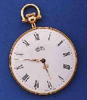 ARSA FRACKUHR PRECISION, SCHWEIZ/DEUTSCHLAND UM 1980, GG 750/000, REPLIKA VON 1870, EMAIL- FARB. KONTRASTZIFFERBL., VERG. PESSEUX KAL. 7040, 17 ...
