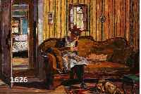 NAGEL, WILHELM, PROF., KARLSRUHER MALER, ÖL/PAPPE, MÄDCHEN AUF SOFA, RÜCKSEITIG MIT STEMPEL, CA. 39 X 48 CM, ALTERSSPUREN, UNTER GLAS, RAHMEN