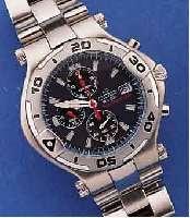 CITIZEN ARMBANDCHRONOGRAPH, SERIE ECO-DRIVE- DUO, JAPAN, AKTUELLE PROKUTION, GEKAUFT FEB. 2001, ORIG. PAP., BED.ANL., HERKUNFTSNACHWEIS, HOLZKASTEN, ...