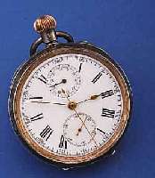 OFFENE HERRENTASCHENUHR M. CHRONOGRAPHENFUNKT. , SCHWEIZ UM 1898, SILBER (935), BER., EMAILBL. FEINHAARRIS., 30 MIN-STOPPZÄHLER, 300ER ...
