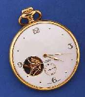 HERRENTASCHENUHR, SCHWEIZ UM 1995, METALL, HART VERG., SKELETT. VERG. U. SCHMUCKGRAV. WERK, 16 ST., BAUWEISE UNITAS, EMAILFARB. BL., SCHWUNGBEREICH ...