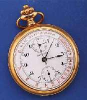 ANGELUS TASCHENUHRCHRONOGRAPH, SCHWEIZ UM 1920, ZWEITMETALLGEH. M. GG-AUFLAGE, PERF. EMAILBL. M. PULSATIONSAUßENSKALA (FÜR KRANKEN- ...