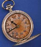 REVUE THOMMEN SAVONETTE BLINDENHERRENTASCHEN- UHR, SCHWEIZ UM 1940, NICKEL, METALLZIFFER- BLATT MIT TASTSYMBOLEN, VERSTÄRKTE ZEIGER, VERSCHR., ...