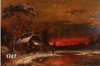 THIEME, THEODOR, GEB. 1901, VERSCHNEITE WINTERLANDSCHAFT MIT GEHÖFT IM ABENDROT, ÖL/MALKARTON, LI. U. SIGN., CA. 37 X 52 CM, R.