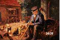 THOST, RUDOLF, 1868 ZWICKAU-1926 STUTTGART, SCHÜLER DER AKADEMIEN DRESDEN, KARLSRUHE UND STUTTGART, ALTER MANN IM HÜHNERHOF, ÖL/HOLZ, RE. U. ...