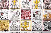 HARING, KEITH, 1958-1990, ONE MAN SHOW, FARBSIEBDRUCK VON 1982, STARK KNITTERFALTIG, CA. 84 X 99 CM