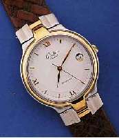 GLASHÜTTE ORIGINAL HERRENARMBANDUHR SPEZIMAT, DEUTSCHLAND UM 1992, EDELST. POL., KRONE U. LÜNETTE HARTVERG., BEWEGL. BANDANST., LEDERB., BEIDS. ...