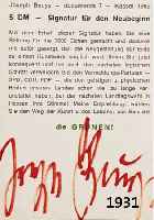 BEUYS, JOSEPH, 1921-1986, 5 DM-SIGNATUR FÜR DEN NEUBEGINN, HANDSIGNIERT, CA. 14,5 X 10,5 CM