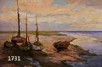 HENTSCHKE, HANS, GEB. 1889 GUBEN - 1969 BREMERHAVEN, FISCHER- BOOTE IM WATT BEI EBBE, ÖL/LWD., SIGN., 51 X 68 CM, R. (DIESER L. BESCH.)