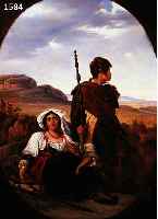 JONAS, JULES, WOHL FRANZÖSISCHER KÜNSTLER, MITTE 19. JH., FAMILIE BEI DER RAST VOR WEITER LANDSCHAFT, QUALITÄTVOLLE ROMANTISCHE MALEREI, ...