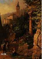 WEYSSER, KARL, 1833 DURLACH-1904 HEIDELBERG, PERSONEN VOR HISTORISCHER STÄTTE, IM HINTERGRUND SCHLOß, ÖL/LWD, RE. U. SIGN., ALTE RESTAURIERUNG ...