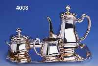 4-TEILIGES MOCCASERVICE, DEUTSCH, 925ER SILBER, MEISTERMARKE GRIMMINGER SCHW.- GMÜND, BEST. AUS: KANNE, H CA. 18 CM, SAHNEGIEßER UND ...
