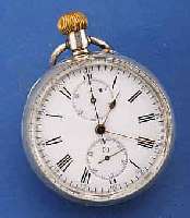 LONGINES HERRENTASCHENUHR CHRONOGRAPH, SCHWEIZ UM 1900, 935ER SILBER, EMAILBL. M. 30- MIN.-STOPPZÄHLER, VERG. 2/3 PLATINENW., 15 ST., KAL. 19,73, ...