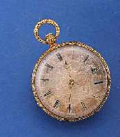 DUCHENE A PARIS FEINE HERRENTASCHENUHR, SCHWEIZ UM 1860, GG 750/000, RAND WIE PENDANT U. ORIG.-BÜGEL RELIEFIERT, VERS. BLATT, BLÜ- TENDEKOR, ...