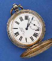 LOCLE WATCH CO. HERRENTASCHENUHR SAVONETTE, 800ER SILBER, SCHLÜSSELAUFZUG, SCHWEIZ UM 1865, EMAILBL. FEIN HAARR. BEI 6, M. LUPE ERKENNB., ...