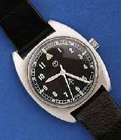 MILITÄRARMBANDUHR, FÜR DIE BRIT. ARMEE, SO REG. GRAV. AUF EDELST.-BODEN, SCHWEIZ 1976, EINSCHALENAUSF., GET. A-WELLE, KONTRASTZIFFER- BL., ...