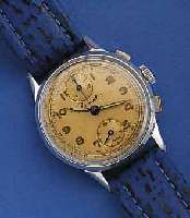 VALJOUX ARMBANDCHRONOGRAPH, SCHWEIZ UM 1940, METALL VERCHR., EDELST.-BODEN U. GLASR. GEDR., 30-MIN.-STOPPZÄHLER BEI 12, ORIG.-BLATT U. ZEIGER, ...