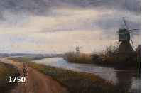 SOLDIN, R., ZWEI PASTELLE, DARSTELLUNG EINER WINDMÜHLE U. SEENLANDSCHAFT, SIGN., UNTER GLAS GERAHMT, JEWEILS 48 X 25 CM