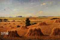 RASMUSSEN, ERIK S., DAT. 1939, NACH DER KORNERNTE, ÖL/LWD., SIGNIERT, 66 X 97 CM, RAHMEN