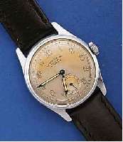 FAVRE-LEUBA HERRENARMBANDUHR HAMMERAUTOMATIK, SCHWEIZ UM 1947, METALL VERCHR., EDELST.- BODEN GESCHR., AUßER LEDERB. U. ETUI ORIG.- ZUST., BLATT ...