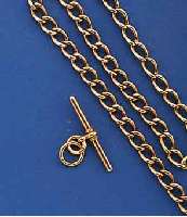 TASCHENUHRKETTE, ENGLAND UM 1900 M. KNEBEL U. KARABINER, RINGÖSE, SCHWER, L. CA. 46 CM, TOTALGEW. CA. 55 G, 15 KT. ROSE-G., NUTZSP., TROTZDEM ...