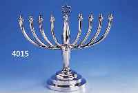 CHANUKA-LEUCHTER, SCHWÄBISCH-GMÜND, UM 1925/ 30, 925ER SILBER, BODENPLATTE METALL, EINSÄTZE UND ZUSATZLICHT FEHLEN, H CA. 26 CM