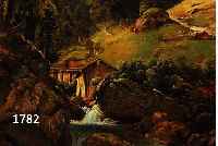 LIEBEL, G., DATIERT 1864, ROMATNISCHE LANDSCHAFT IM GEBIRGE MIT WILDBACH, ÖL/MALKARTON, RE. U. SIGN., CA. 29 X 37 CM, R.
