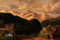 KILIAN, FR., DATIERT (18)90, DÜSSELDORFER SCHULE, LANDSCHAFT MIT SEE AM VORGEBIRGE, ÖL/LWD, LI. U. SIGN. UND DAT., CA. 23 X 50 CM, R.