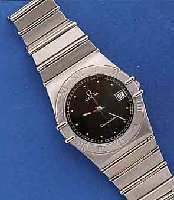 OMEGA HERRENARMBANDUHR CONSTELLATION, SCHWEIZ UM 1989, EDELST. INCL. EDELST.-BD. M. UNSICHTB. FALTSCHLIEßE, SAPHIRFLACHGL., BOD. AUFGEDR., ...