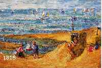 UNGER, WOLFGANG HEINZ, GEB. 1929 HALLE/SAALE, AM STRAND, ÖL/MALKARTON, RE. U. SIGN., CA. 24 X 30 CM, R.