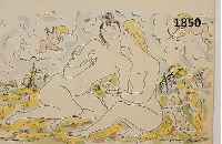 FOUJITA, TSUGUHARA, PAAR MIT AMORETTEN AUF SOMMERWIESE, FARB- LITHOGRAPHIE AUS: LES DIVERTISSEMENTS D'EROS, CA. 18 X 23 CM, PP, U.GL., R.