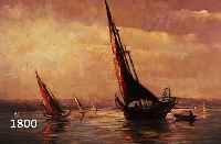 VON VARUTTI-KLEFENHAUSEN, MARCO, SEGELBOOTE IM ABENDROT, ÖL/LWD, LI. U. SIGN., CA. 50 X 80 CM, R., RÜCKSEITIG NACHLAßSTMEPEL MIT NACHLAßNUMMER ...