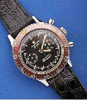 WITTNAUER ARMBANDCHRONOGRAPH PORFESSIONAL, EDELST., BOD. GESCHR., SCHWEIZ UM 1968, LÜN. M. 60ER U. 12ER-TEILUNG ROT ELOXIERT, 30-MIN- ...