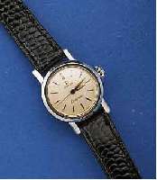 OMEGA DAMENARMBANDUHR, LADYMATIC, EDELST.- BOD. GESCHR., SCHWEIZ UM 1959, BEI FERTIGST. WASSERD., LEDERBD. SPÄTER, VERS. BL., WERK VERG., ...