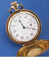 DOLL SAVONETTE HERRENTASCHENUHR, SCHWEIZ/ ENGLAND UM 1910, METALL, ROSE-G-AUFL., RUNDUM- GRAV., MONOGR.-SPIEGEL FREI, EMAILBL. AUßEN BLAU 5-60, ...