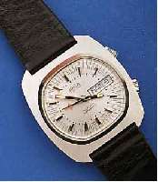 ARSA ARMBANDWECKER, AUTOMATIK, M. TAG UND DAT., ZENTRALSEK., EDELST., UNGETR. LAGERWARE, UM 1970, LEDERBD. M. STIFTSCHL., BASISKAL. AS 5008, ...