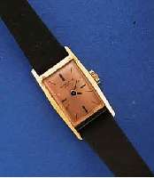 FAVRE-LEUBA DAMENARMBANDUHR, SCHWEIZ UM 1965 , UNGETR. LAGERW., GG 750/000, LEDER-/SEIDEN- BD., ORIG. STIFTSCHL., BOD. AUFGEDR., KUPFER- FARB. BL., ...