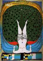 HUNDERTWASSER, FRIEDENSREICH, 1928-2000, HOMMAGE A SCHRÖDER-SONNENSTERN, FARBSERI- GRAPHIE MIT METALLFOLIENPRÄGUNG AUF GRÜNLICH- GELBEM PAPIER, ...