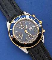 FESTINA ARMBANDCHRONOGRAPH, SCHWEIZ UM 1995, UNGETR. LAGERW., ORIG. LEDERBD. M. STIFTSCHL., EDELST. POL., BOD. U. KRONE GESCHR., BEI FERTIGST. ...