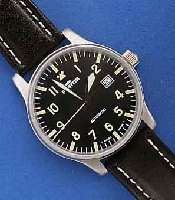 FORTIS FLIEGERHERRENARMBANDUHR AUTOMATIK, SCHWEIZ UM 1998, EDELST. MATT., KONTRASTZIF- FERBL., MINERALFLACHGL., LEDERBD., ORIG. DOSE, BEI ...