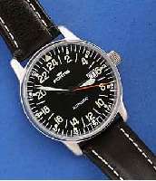 FORTIS FLIEGERHERRENARMBANDUHR, AUTOMATIK, M. 24-STD.-ANZ. BEI 360 GRAD, EDELST., SCHWEIZ UM 1997, UNGETR. LAGERW., ORIG. DOSE, DIV. PAPIERE, BOD. ...