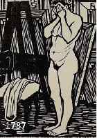 FELIXMÜLLER, KONRAD, 1897-1977, DAS VERSCHÄMTE MODELL, HOLZSCHNITT, HANDSIGNIERT UND NUM. 57/100, CA. 12 X 9,5 CM, WVZ NR. 578 A