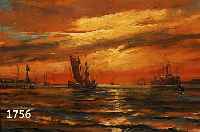 KALLMORGEN, FRIEDRICH, 1856-1924, SEGELSCHIFFE UND DAMPFER IM ABENDROT, ÖL/LWD., UNTEN LINKS SIGNIERT, DAT.1909, MAßE CA. 25X29,5 CM.
