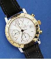 UNIVERSAL GENEVE ARMBANDCHRONOGRAPH, AUTOMATIK , SERIE KOMPAX, SCHWEIZ UM 1988, EDELST., BOD. AUFGEDR., DRÜCKERKRONE U. LÜN. M. TACHY- METERSKALA ...