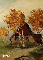 SPITZER, KARL PHILIPP, HAUS HINTER HERBSTLICHEN BIRKEN, ÖL/MALKARTON, LI. U. SIGN., RÜCKSEITIG EIGENHÄNDIGE WIDMUNG, CA. 40 X 30 CM, R.