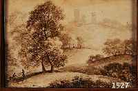 ZUSCHREIBUNG: WILHELM VON KOBELL, 1766 MANN- HEIM-1855 MÜNCHEN, BURG IN HÜGELIGER LAND- SCHAFT, IM VORDERGRUND BÄUME UND ZWEI PERSONEN , ...