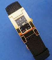 VERSACE DESIGNERDAMENARMBANDUHR, SCHWEIZ 1999, ORIG.-ETUI, GARANTIEKARTE UNAUSGEF., METALL HARTVERG., BEWEGL. BANDANST., BOMB. MINERALGL., LEDERB. ...