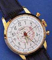 CIMIER ARMBANDUHRSCHEINCHRONOGRAPH, M. UNRUH -STOPP DURCH DRÜCKER AUßEN 2, METALL HARTVERG. , EMAILFARB. KONTRASTZIFFERBL. M. TACHYMETER- ...